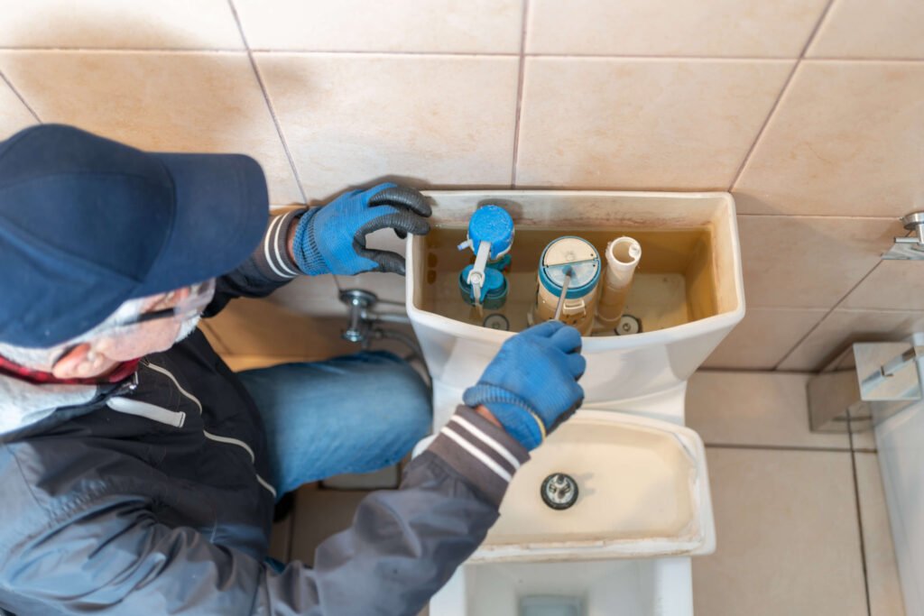 Plumber Fixing Toilet Not Flushing - Bathroom Plumbing